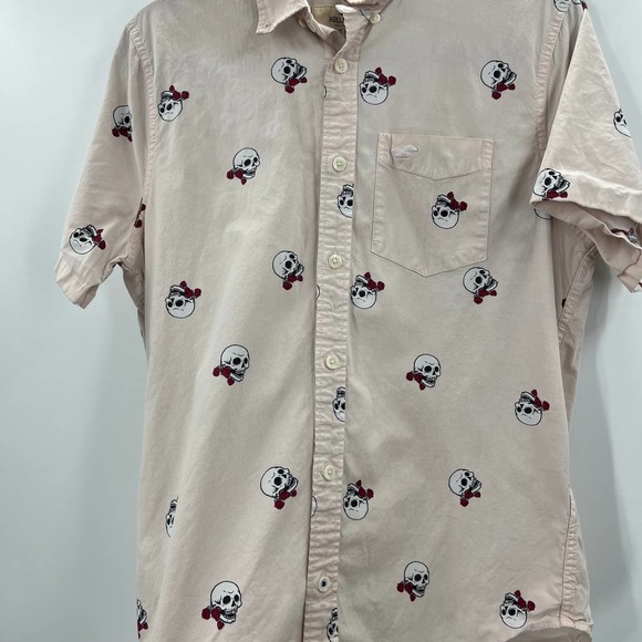 Hollister Epic Flex Casual Button Up Collared Short Sleeve Skulls Roses Medium - Picture 5 of 7